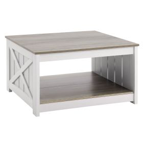 31.5" Farmhouse Coffee Table, Square Coffee Table with Open Storage Compartment, Wooden Rustic Cocktail Table for Living Room, Bedroom, Apartment