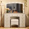 Luxurious Makeup Vanity with 10 Hollywood Bulbs, 3 Color Lighting Modes