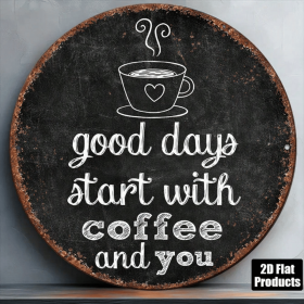 CIFbuy 1pc 8x8in Vintage 2D Flat Round Sign, "A Good Day Starts With" Decorative Plaque, English Quote Wall Art for Cafe Kitchen RestauTikTok