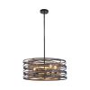 20" Rustic Industrial Pendant Light, 5-Light Black and Walnut Metal Cage Chandelier with Wood Accents for Kitchen Island and Dining Room (No Bulbs)