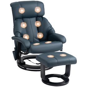 Massage Recliner Chair with Ottoman, 360° Swivel Recliner and Footstool, 10-Point Vibration, Blue