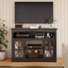 47'' Farmhouse TV Stand with Adjustable Shelves, Retro TV Console with Glass Doors & LED Lights