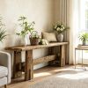 Traditional 59 Inch Wood Entryway Bench Hallway End of Bed Bench   Seat for Entry Decor