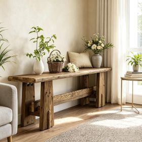 Traditional 59 Inch Wood Entryway Bench Hallway End of Bed Bench   Seat for Entry Decor