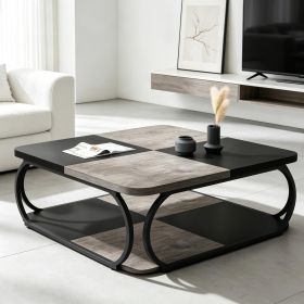 Square Coffee Table 39' Central Cocktail Table with 2-Tier Shelves Living Room Decorative Modern Simple Style Wood Color
