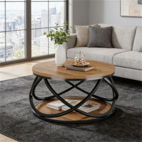 Round coffee table, center table, tea table, sofa table, dining table, with storage rack