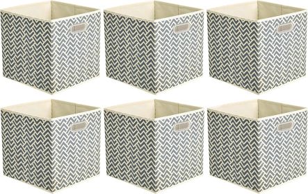 Collapsible Cube Storage Organizer Bins, 6-Pack, 10.5 x 10.5 x 11 inches, Chevron Grey