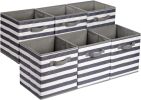 Collapsible Fabric Storage Bins with Handles, Cube Organizer for Organizing, 13"x13"x13", White/Light Grey Stripe, 6-Pack