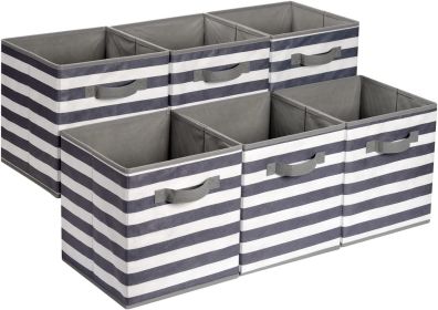 Collapsible Fabric Storage Bins with Handles, Cube Organizer for Organizing, 13"x13"x13", White/Light Grey Stripe, 6-Pack