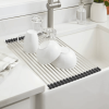 Over the Sink (Roll Away) Dish Drainer Silver: Stainless Steel Drying Rack Mat, Hand Wash, 20.5"x13"