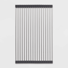 Over the Sink (Roll Away) Dish Drainer Silver: Stainless Steel Drying Rack Mat, Hand Wash, 20.5"x13"