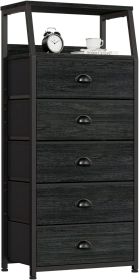 Black Dresser with 5 Drawers, Vertical Storage Tower Fabric Dresser for Bedroom