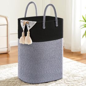 Laundry Basket,Woven Cotton Rope Laundry Hamper,Versatile Storage for Dirty Clothes,Baby Toys,and Blankets in Bathroom, Nursery,and Living Room (Black
