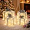 Set of 4 Christmas Lighted Gift Boxes, Battery Operated Xmas Decor Cordless flexible placement, fuller 4-piece set, 75 bright LEDs, 6H auto timer