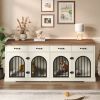 70.8" Large Dog Crate Furniture for 2 Dogs, Dog Kennel Indoor with Removable Divider Door and 4 Storage Drawers, End Table