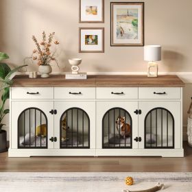 70.8" Large Dog Crate Furniture for 2 Dogs, Dog Kennel Indoor with Removable Divider Door and 4 Storage Drawers, End Table