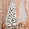 6FT Flocked Christmas Tree with 350 Warm White LED Lights – 752 Tips, Snowy PVC & Hard Needle Branches, Hinged Design for Easy Setup