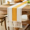 Boho Table Runner for Fall Home Decor with Tassels 72 Inches Long Farmhouse Yellow Rustic Table Runner Macrame Burlap Table Decoration for Living Room
