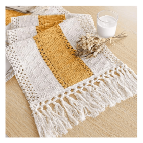 Boho Table Runner for Fall Home Decor with Tassels 72 Inches Long Farmhouse Yellow Rustic Table Runner Macrame Burlap Table Decoration for Living Room