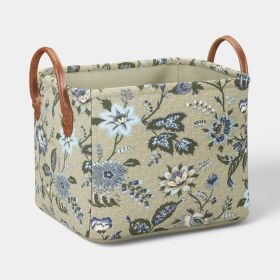 Green Floral Quilted Fabric Storage Bin