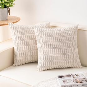 Pack of 2 Corduroy Decorative Throw Pillow Covers 18x18 Inch Soft Striped Pillow Covers Modern Farmhouse Home Decor for Sofa Living Room Couch Bed(Cre