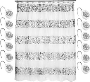 12pc Bathroom Shower Curtain Set - Classic Luxury Fabric Curtains with Unique Design & 12 Hooks