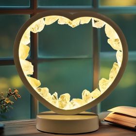 Natural Crystal Night Lamp Heart Shape Bedroom Bedside Sleep Night Light Healing Crystal Gemstone Citrine Light Tri-Color Ambient Light USB Powered fo