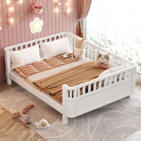 Full Size Wood Platform Bed for Kids, Wood Low Profile Full Bed with Rails for Girls and Boys, White (Patented Design, Old SKU W2593P233767)
