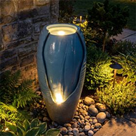 16"Ã—32" Outdoor Cracked Jar Water Fountain with LED Lights Resin Patio Water Feature