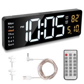 15.7in LED Digital Wall Clock with Remote Control 10 Level Brightness 3 Alarm Settings 12 24Hr Format Timing Countdown Temperature Calendar Displ