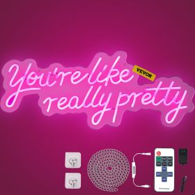 VEVOR You're Like Really Pretty Neon Sign, 27.5" x 12" Pink LED Neon Signs for Wall Decor, Large Lights Sign with Remote Control and Power Adapte