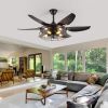 52" Modern Black Ceiling Fan with Light, 6 Fan Blades and Industrial Cage Design, Adjustable Speed for Living Room, Bedroom