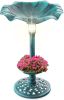 Outdoor Solar Lighted Pedestal Bird Bath Fountain Decoration w/Planter, Integrated Panel, Scroll Accents for Lawn, Garden - Green