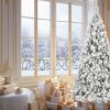 7FT Flocked Christmas Tree with 450 Warm White LED Lights – 1060 Tips, Snowy PVC & Hard Needle Branches, Hinged Design for Easy Setup