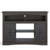47'' Farmhouse TV Stand with Adjustable Shelves, Retro TV Console with Glass Doors & LED Lights
