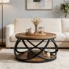 Round coffee table, center table, tea table, sofa table, dining table, with storage rack