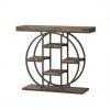 Industrial Sofa Table 39.4" Console Table with Storage Shelves Rustic Oak Finish for Living Room Hallway