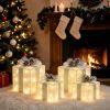 Set of 4 Christmas Lighted Gift Boxes, Battery Operated Xmas Decor Cordless flexible placement, fuller 4-piece set, 75 bright LEDs, 6H auto timer