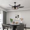 52" Modern Black Ceiling Fan with Light, 6 Fan Blades and Industrial Cage Design, Adjustable Speed for Living Room, Bedroom