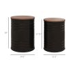 Round Storage Ottoman Set of 2, Nesting Ottomans with Wooden Lid, Metal Frame and Hidden Storage Space for Bedroom