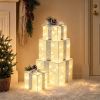 Set of 4 Christmas Lighted Gift Boxes, Battery Operated Xmas Decor Cordless flexible placement, fuller 4-piece set, 75 bright LEDs, 6H auto timer