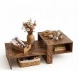 Modern 2-Tier Coffee Table Irregular Center Table with Open Storage Shelf for Living Room Decorative Wooden Top
