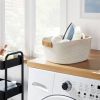 Small Cream Tapered Basket, 13 Inch Square Base Decorative Coiled Rope Basket