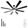 72 lnch lndustrial Smart Celing Fan with Light and Remote Control via WIFI Alexa,Large Celing Fan with 8 Black plywood Blades