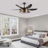 52" Modern Black Ceiling Fan with Light, 6 Fan Blades and Industrial Cage Design, Adjustable Speed for Living Room, Bedroom