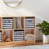 Collapsible Fabric Storage Bins with Handles, Cube Organizer for Organizing, 13"x13"x13", White/Light Grey Stripe, 6-Pack