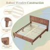Queen Size Bed Frame mid Century Modern Woven Accent Headboard Wood Platform Bed