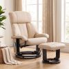 Massage Recliner Chair with Ottoman, 360° Swivel Recliner and Footstool, 10-Point Vibration, Beige