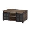 Rustic Oak and Black Coffee Table with Sliding Doors