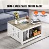 31.5" Farmhouse Coffee Table, Square Coffee Table with Open Storage Compartment, Wooden Rustic Cocktail Table for Living Room, Bedroom, Apartment